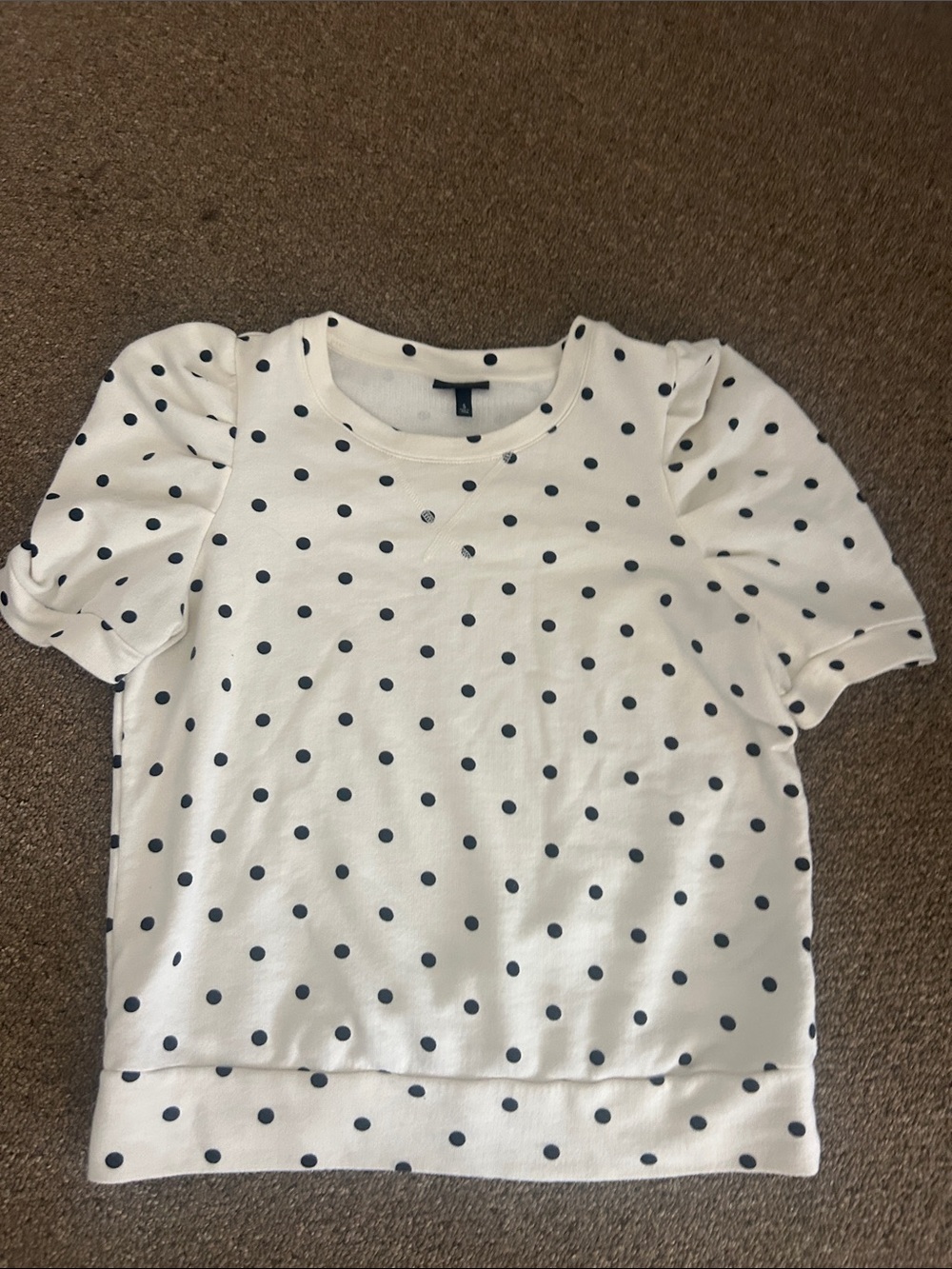 Who What Wear White Tee with Navy Polka Dots and Puff Sleeves